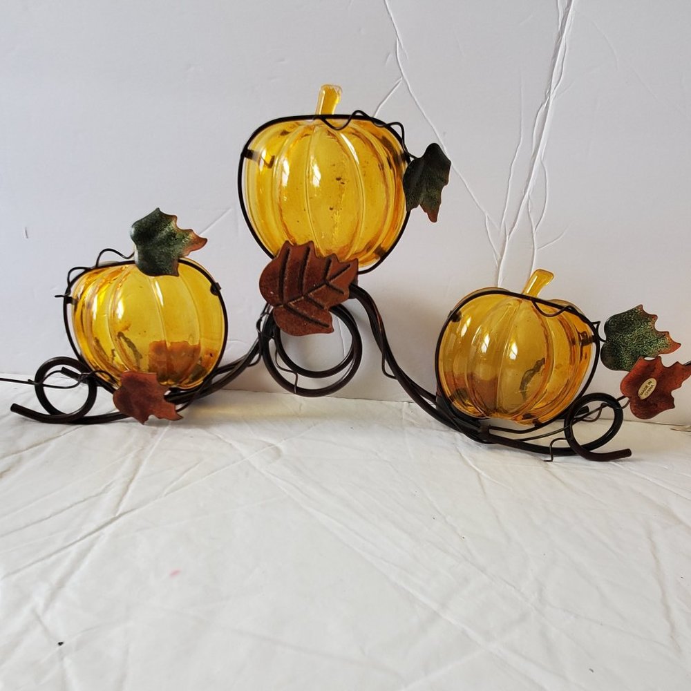 Fall Metal Leaf Pumpkin Halloween Tealight Holder